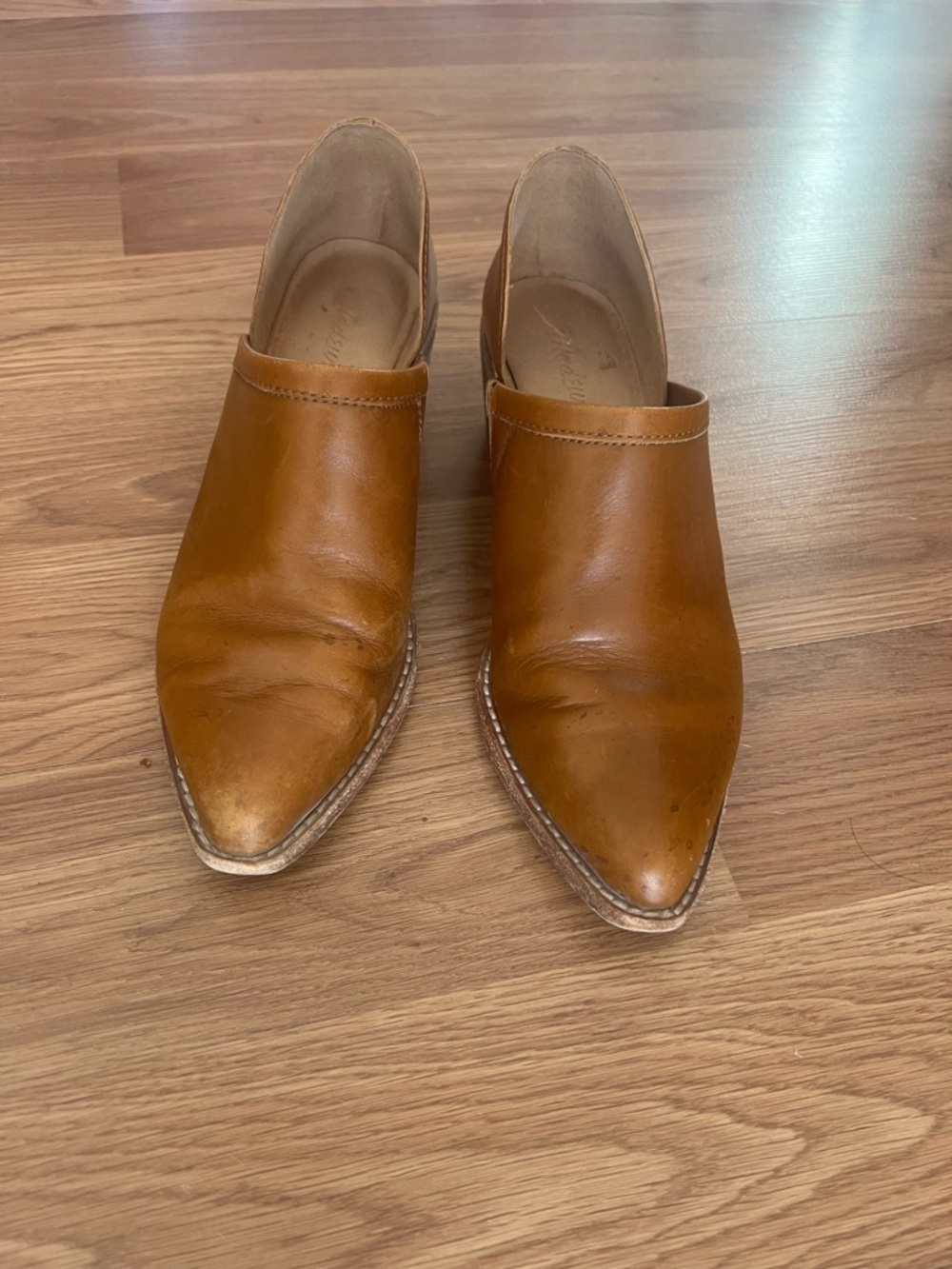 Madewell Tan Leather Pointed-Toe Mule Booties